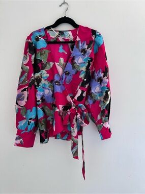 Vero Moda Fuchsia Floral Wrap Blouse